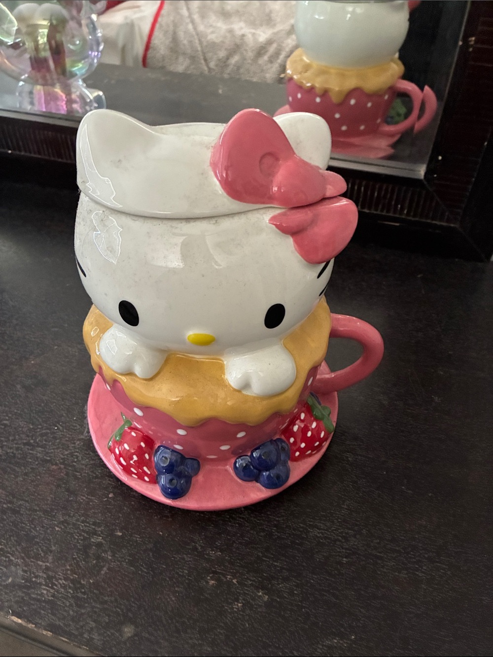 Sanrio Hello Kitty Strawberry Dessert Mug & Saucer - Pink, White, Yellow